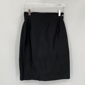 State of Claude Montana black silk dupioni pencil straight skirt Italy 90s 42 8